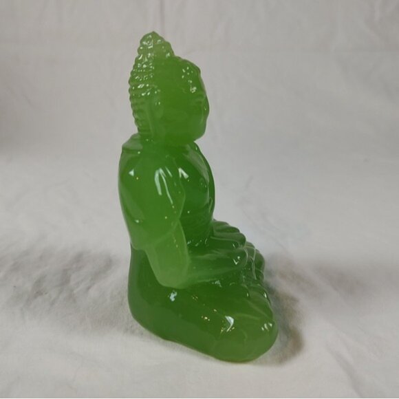 Vintage Green Glass Sitting Buddha Statue - Picture 3 of 7